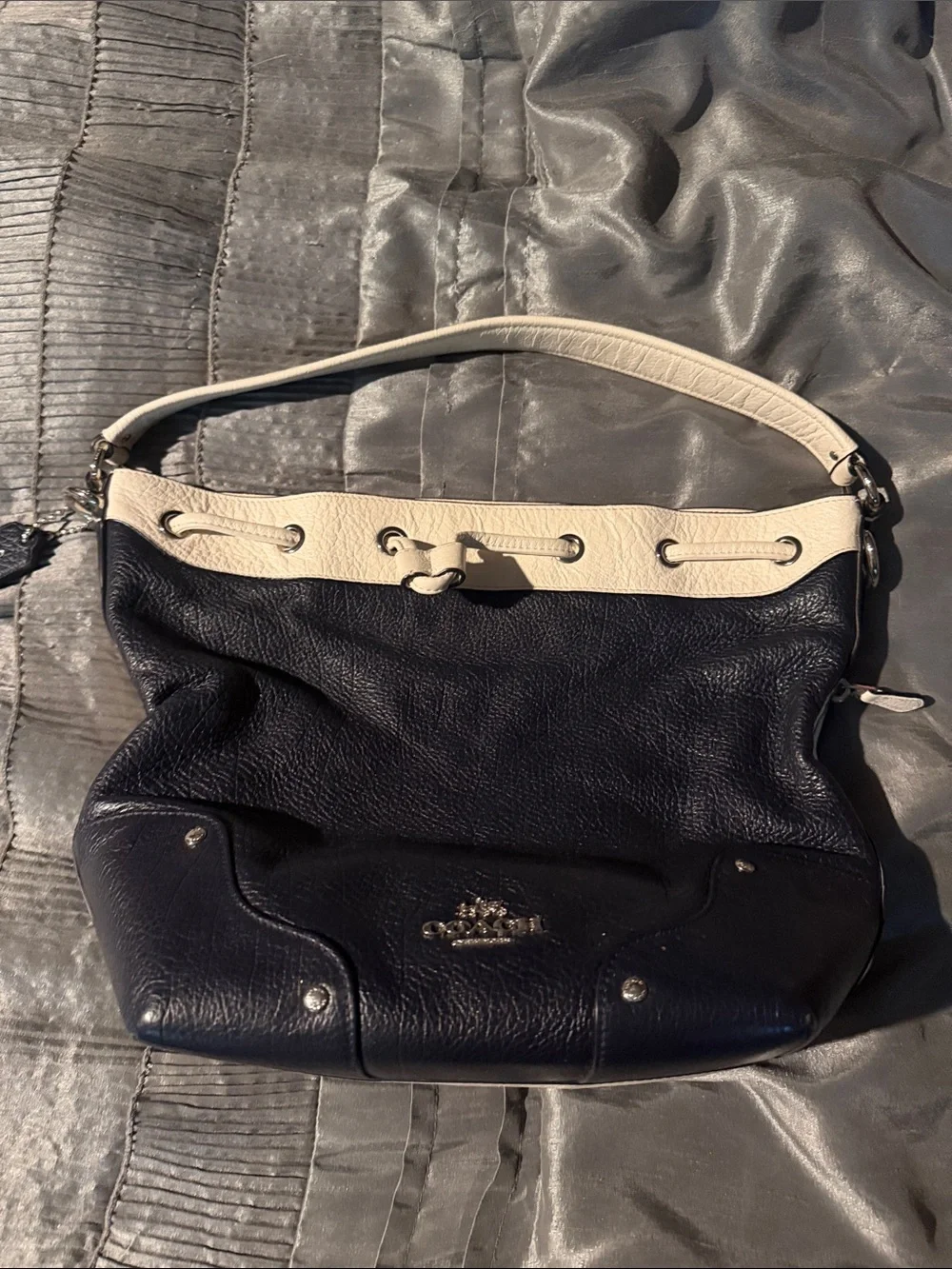Coach Navy and Off White Drawstring Shoulder Bag